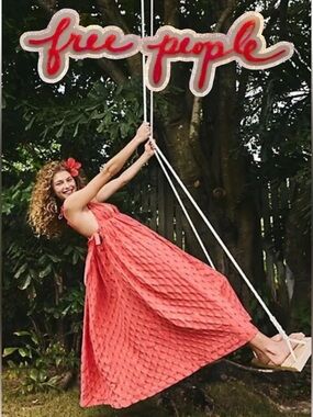 NEW! 🪸GORGEOUS Free People Primmy Midi Dress Ice Coral Sz Large Boho Flowy